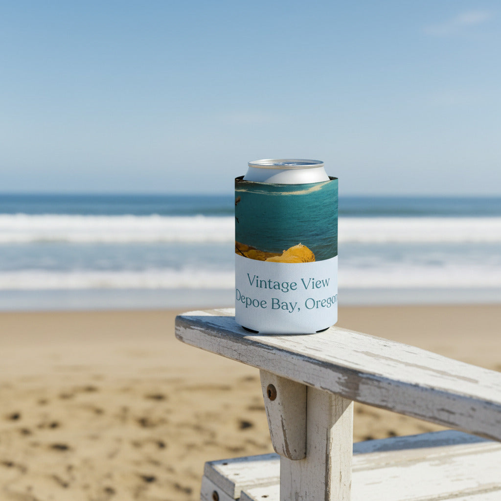 Vintage View Depoe Bay Can Cooler